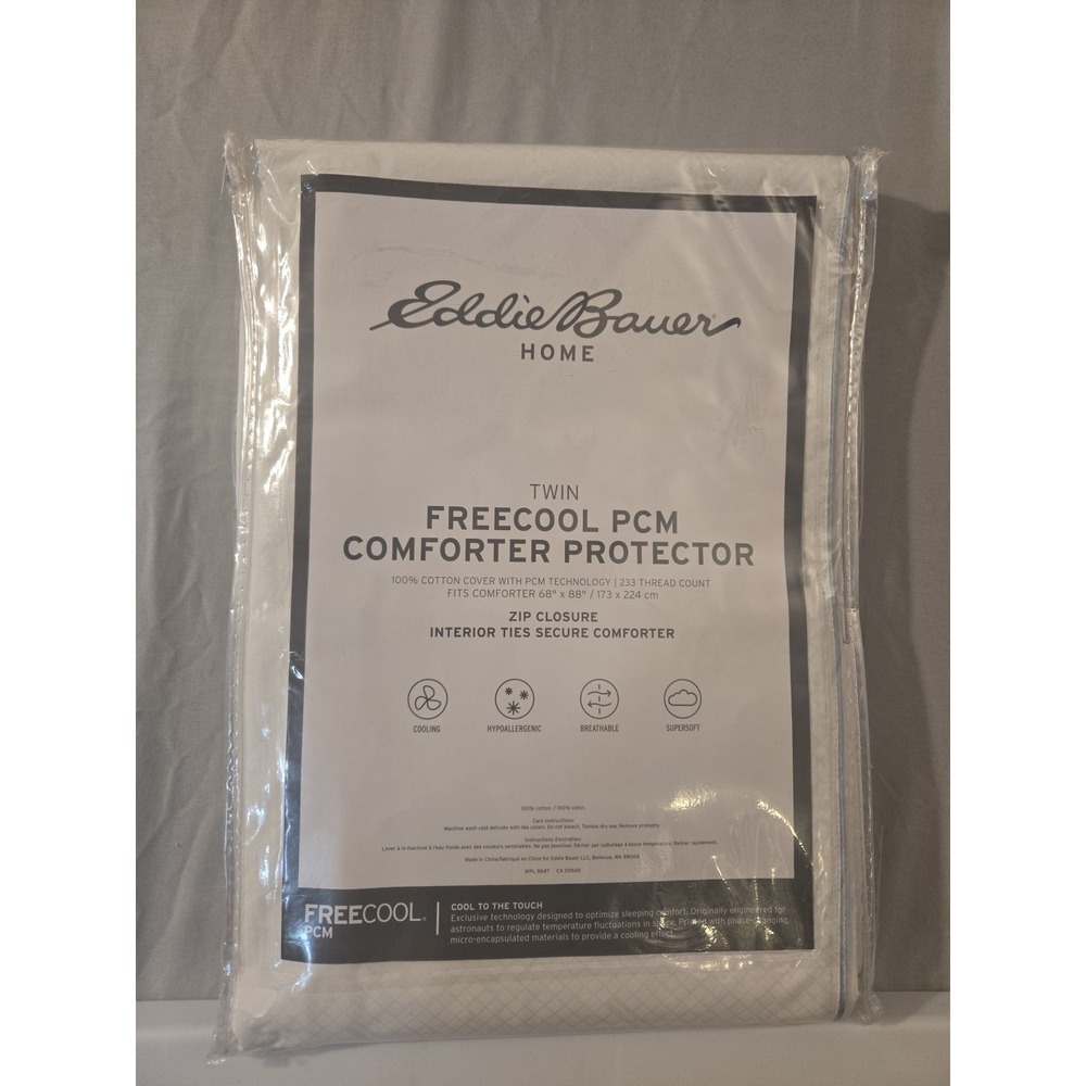 Eddie Bauer Home Twin Freecool PCM Comforter Protector Zip Closure Interior Ties